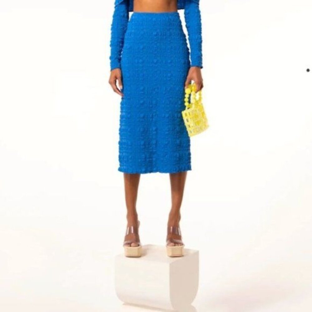 Cult Gaia Caspara Popcorn Midi Slit Skirt Persian Blue - Picture 3 of 11